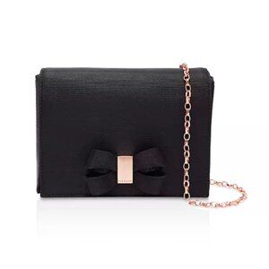Ted Baker Women's Stacyy Black Bowtie Handbag Purse Rose Gold Metal Chain Strap